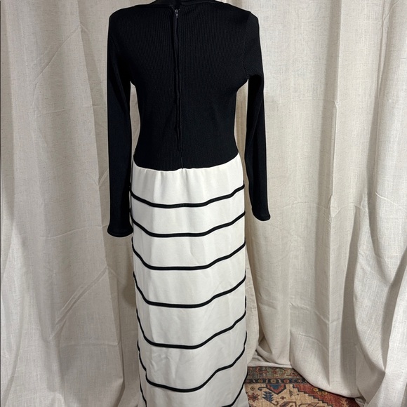 Vintage 60s Ayres Unlimited Black and White Poly Maxi Dress - Picture 4 of 8